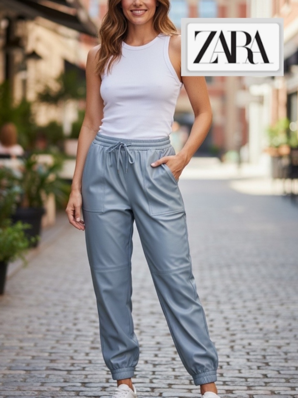 Zara Light Blue grey vegan joggers, L, GP1565